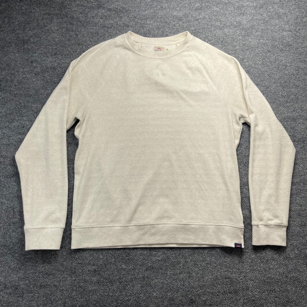 Faherty Brand Mens Raglan Crewneck Sweatshirt Cream Oatmeal Heather Large L